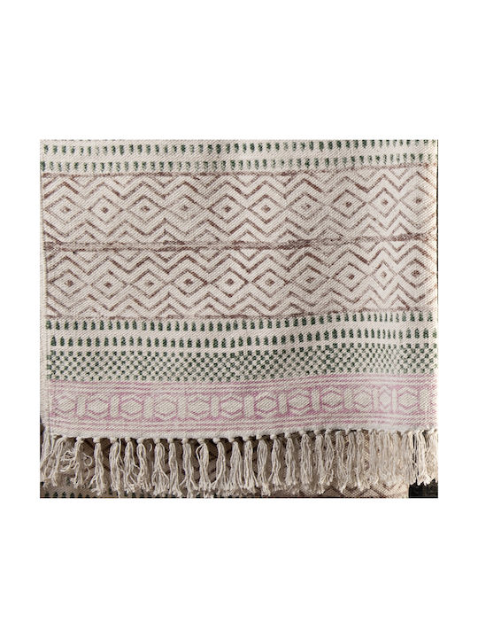 Zaros Block Print Rug Rectangular Cotton Pink/green