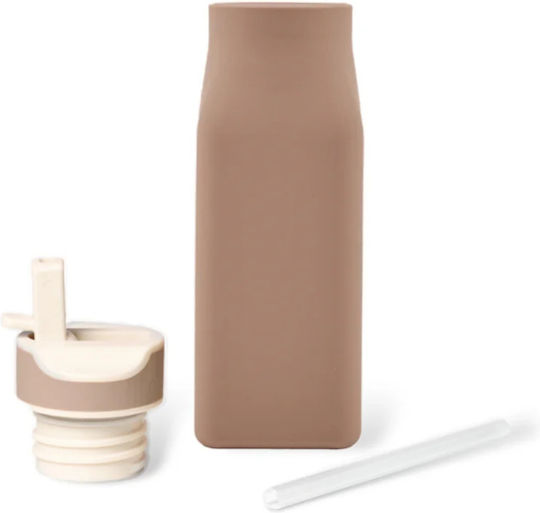 Nuuroo Lindi Kinderflasche Silikon mit Strohhalm Braun 450ml