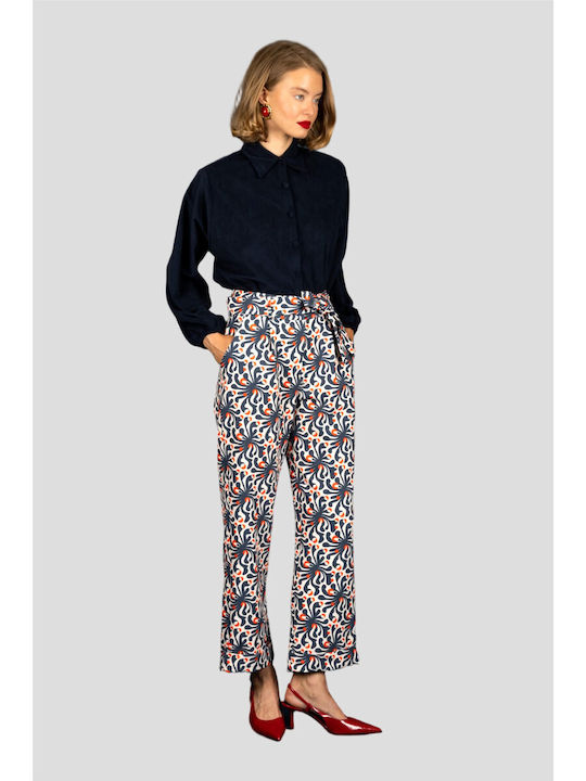 Women's High-waisted Fabric Trousers Blue