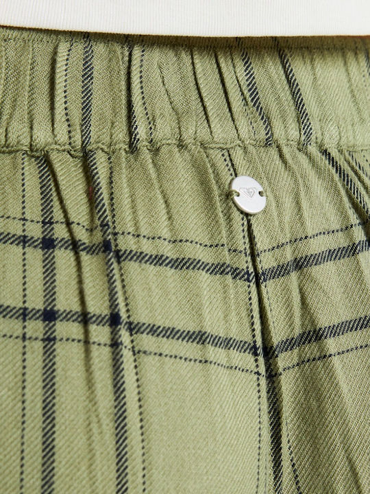 Great Influence Women's Fabric Trousers Oil Green Natural Plaid