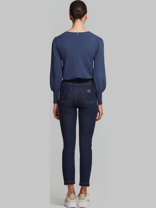 High Waist Women's Jean Trousers in Slim Fit Blue