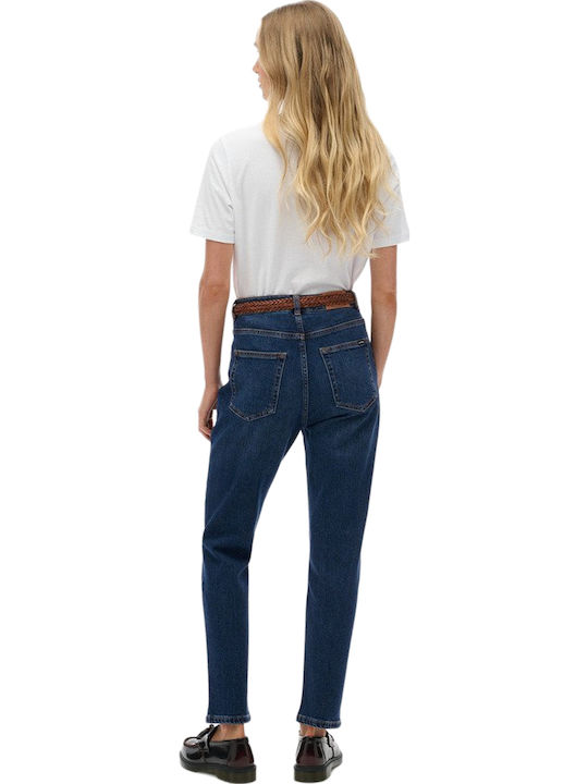 Hoch tailliert Damenjeans in Mom-Passform Deep Indigo Denim