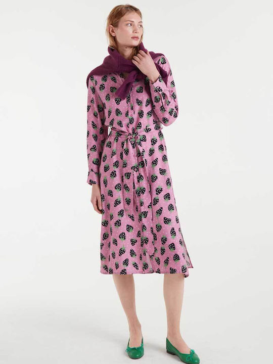 Rochie Cămașă Midi Roz