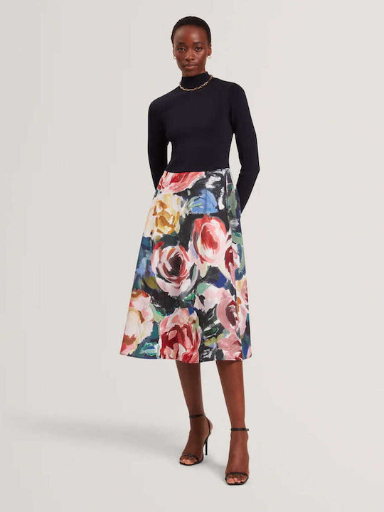 Rochie Midi Mânecă Lungă Albastru Închis