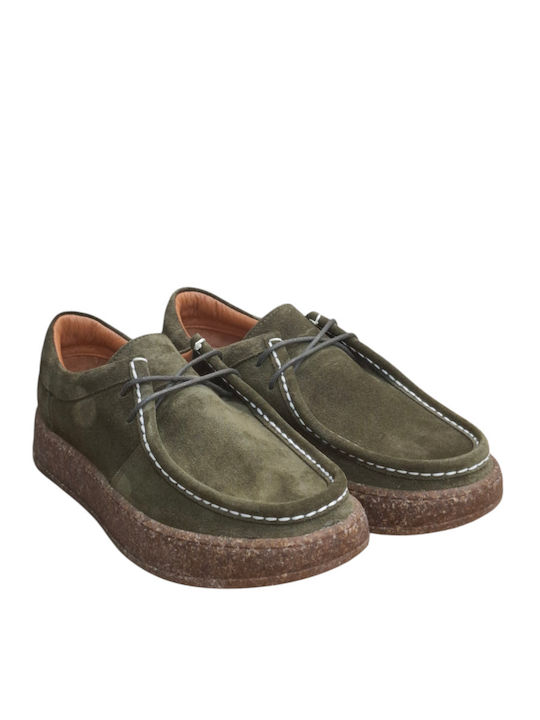 Leather Women's Loafers in Khaki Color