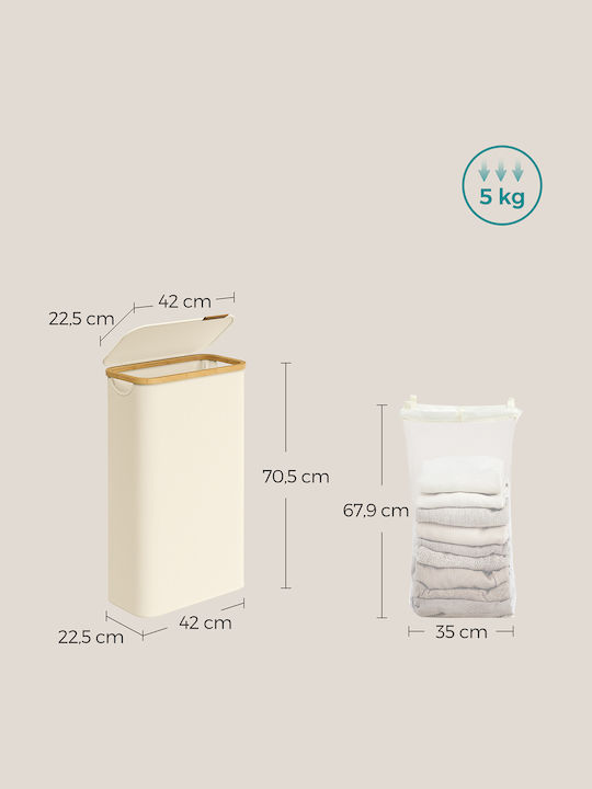 Songmics Fabric Laundry Basket with Lid 42x22.5x70.5cm White