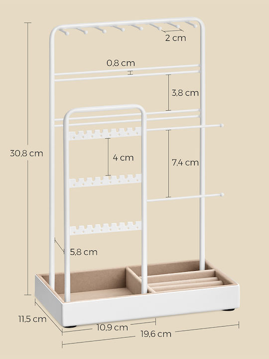 Songmics Σταντ Κοσμημάτων Μεταλλικό Λευκό 19.6x11.5x30.8cm