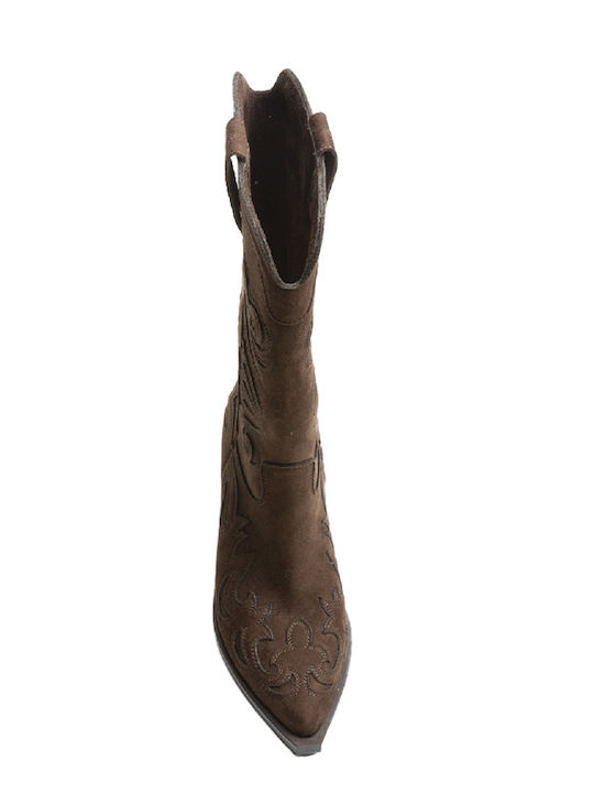 Synthetic Leather Medium Heel Women's Boots Brown