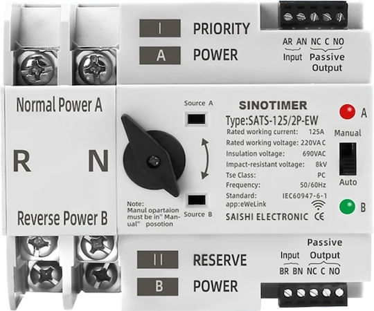 Sinotimer Zweipolig Umstellung Schienenumschalter WiFi 230V 125A