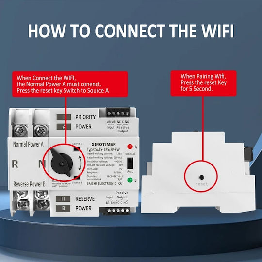 Sinotimer Zweipolig Umstellung Schienenumschalter WiFi 230V 125A