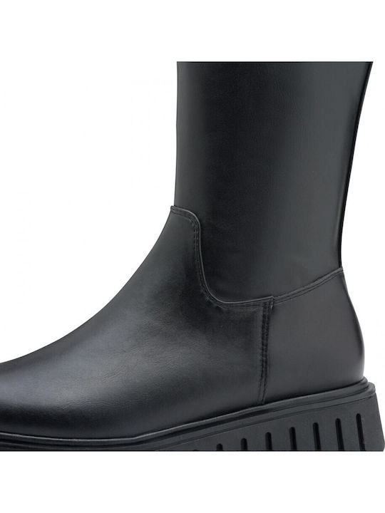 Synthetic Leather Women's Boots with Rubber / Zipper Black