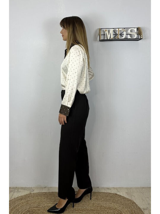 Women's Polka Dot Long Sleeve Shirt Ecru