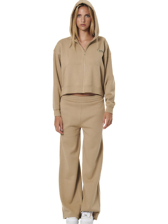Pantaloni de Trening Larg Fleece Bej