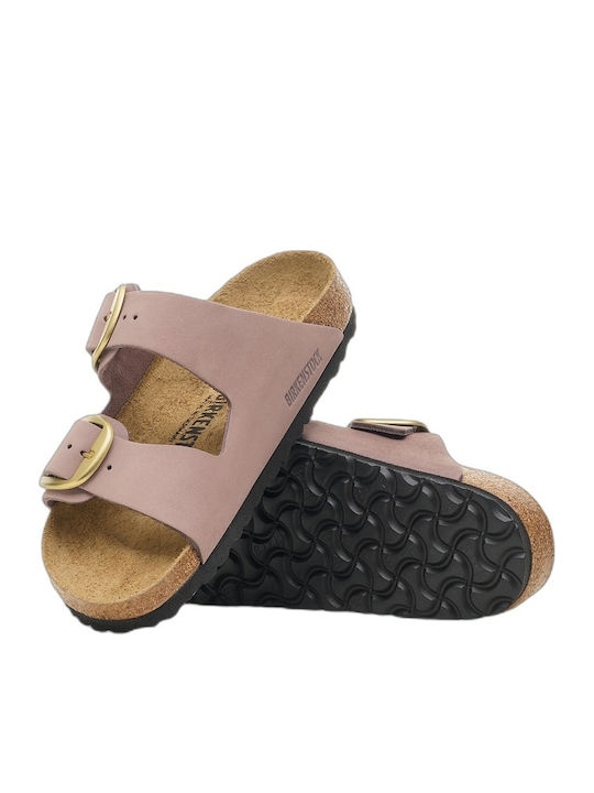 Big Buckle Δερμάτινα Γυναικεία Ανατομικά Σανδάλια Μωβ