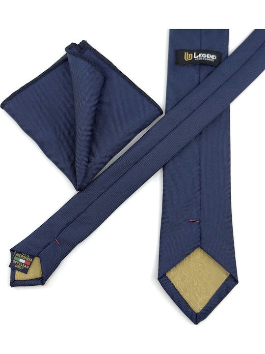 Legend Accessories Σετ Ανδρικής Γραβάτας Μονόχρωμη σε Navy Μπλε Χρώμα