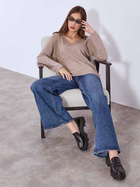 Celestino Women's Sweater Raw Edge Details Light Brown