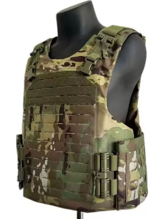 Linovit Adjustable Tactical Vest Waterproof Molle System Modular Pockets Ballistic Plate Carrier Airsoft Paintball Hunting Outdoor Activities Khaki Camouflage