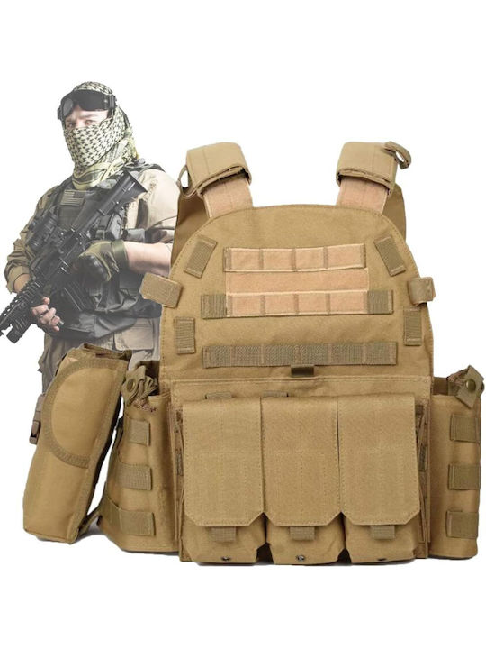 Linovit Vestă Tactică Reglabilă Airsoft Paintball Vânătoare Outdoor Material Oxford 600d Sistem Molle Multiple Buzunare Față Spate Buzunare Interne Plăci Balistice Kaki