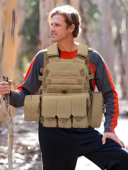 Linovit Vestă Tactică Reglabilă Airsoft Paintball Vânătoare Outdoor Material Oxford 600d Sistem Molle Multiple Buzunare Față Spate Buzunare Interne Plăci Balistice Kaki