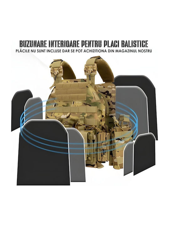 Vestă Tactică Reglabilă Multicam Linovit Tip Plate Carrier Airsoft Paintball Vânătoare în Aer Liber Material Oxford 1000d Sistem Molle Buzunare Multiple Buzunare Interne Plăci Balistice Camuflaj Verde