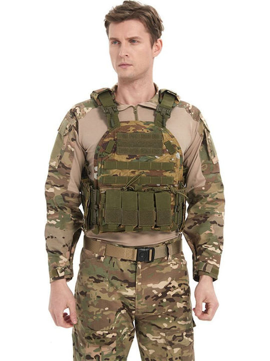 Vestă Tactică Reglabilă Multicam Linovit Tip Plate Carrier Airsoft Paintball Vânătoare în Aer Liber Material Oxford 1000d Sistem Molle Buzunare Multiple Buzunare Interne Plăci Balistice Camuflaj Verde