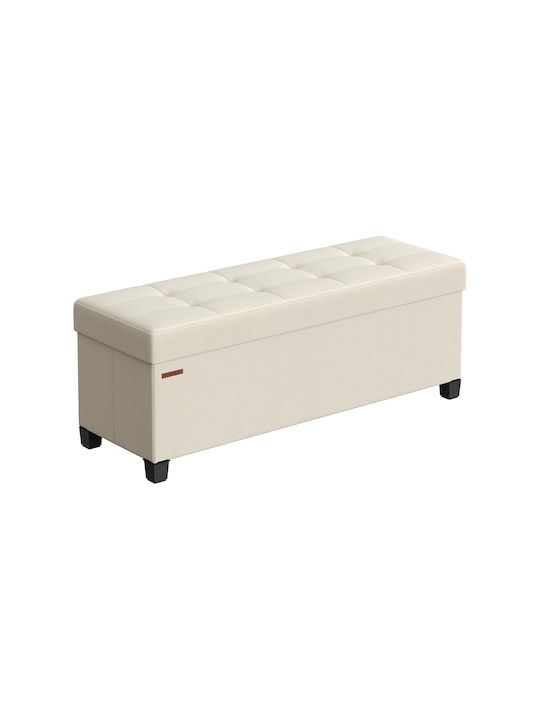 Bench Stool With Storage Space Upholstered With Beige Fabric 110x38x40cm
