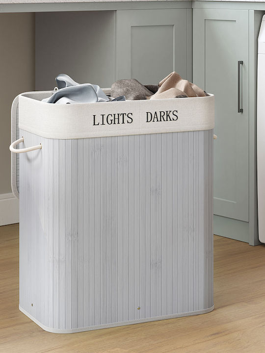 Songmics Καλάθι Απλύτων Bamboo με Καπάκι 52x32x62.5cm Γκρι
