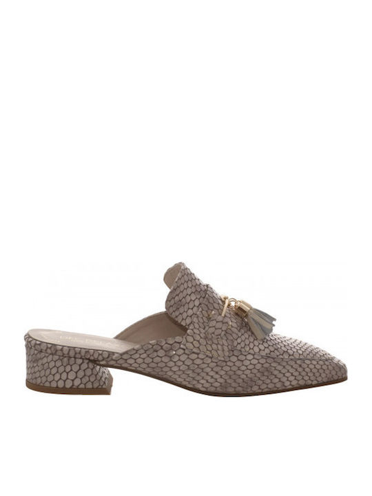 Leather Mules with Heel in Beige Color