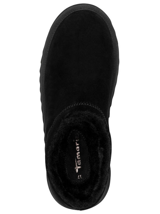 Leather Winter Women's Slippers Black