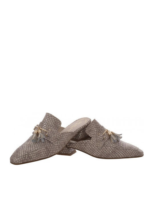 Leather Mules with Heel in Beige Color