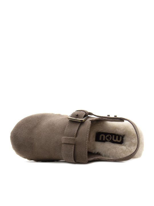 Leather Winter Women's Slippers Gray