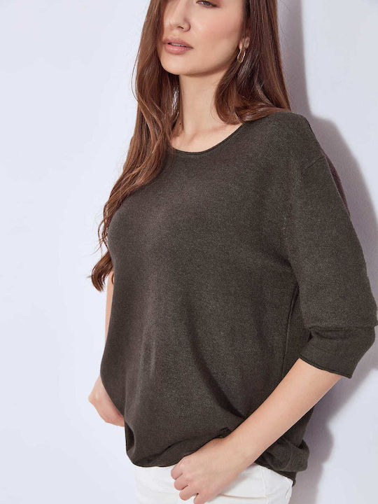 Celestino Women's Sweater Raw Edge Loose Fit Anthracite