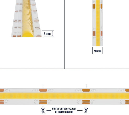 GloboStar LED Strip Bee 24V Adjustable White Light 5m Type COB