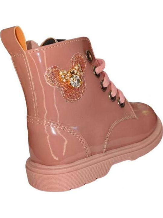 Kids Boots from Patent Leather with Zipper Pink