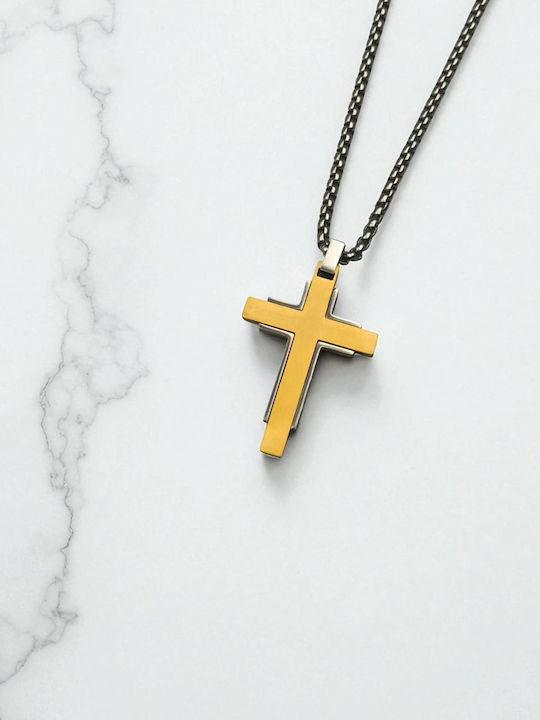 Men's Cross from Gold Plated Steel with Chain