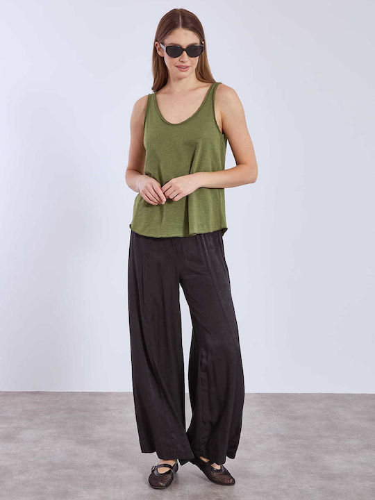 Women's Blouse Cotton with V Neckline Green