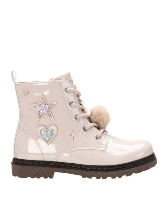 Kids Boots from Patent Leather with Laces Pink