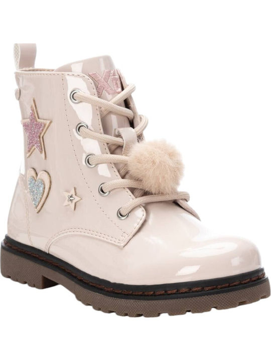Kids Boots from Patent Leather with Laces Pink