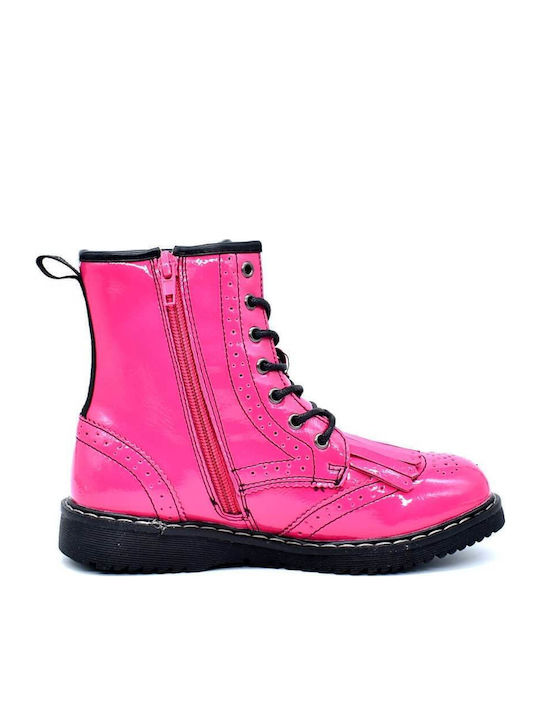 Cizme Copii din Lac cu Șireturi Fuchsia