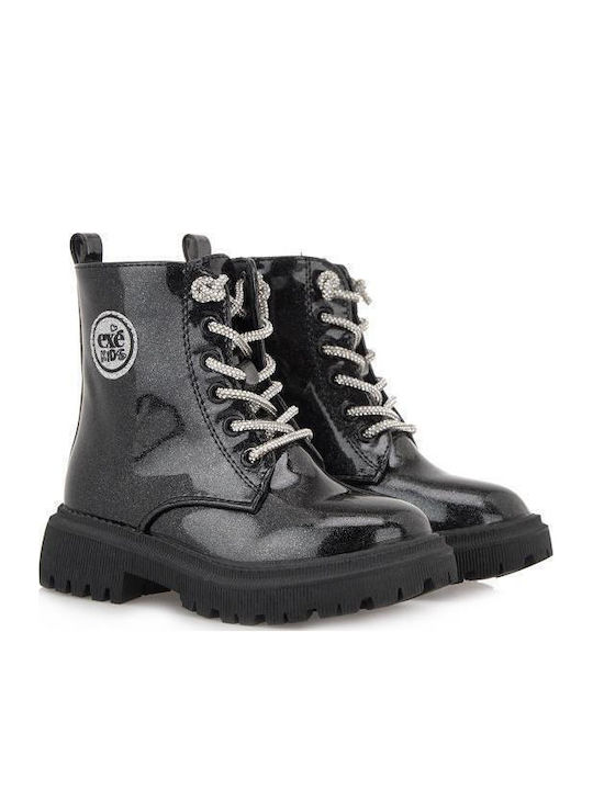 Kinderstiefel aus Lackleder mit Reißverschluss Schwarz