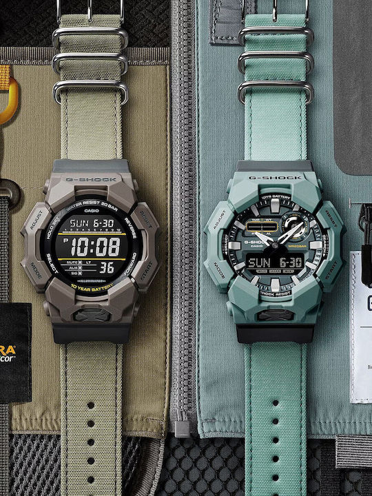 Casio Digital Herrenuhr Batterie mit Grün Stoffarmband