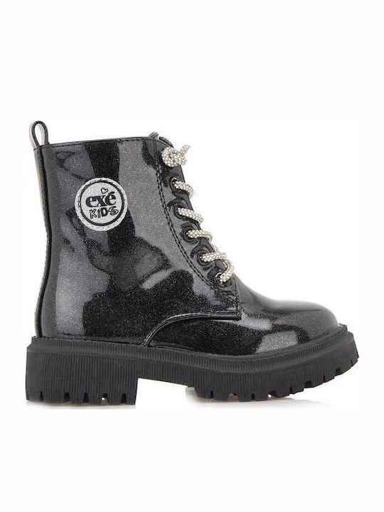 Kinderstiefel aus Lackleder mit Reißverschluss Schwarz