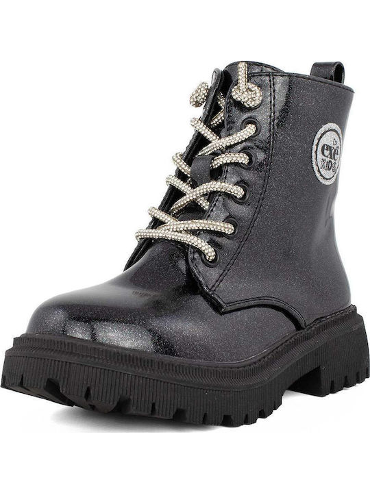 Kinderstiefel aus Lackleder mit Reißverschluss Schwarz