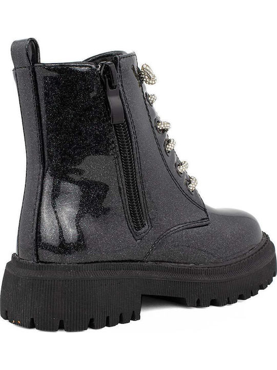 Kinderstiefel aus Lackleder mit Reißverschluss Schwarz