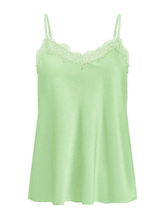 Women's Satin Lingerie Top with Lace Green