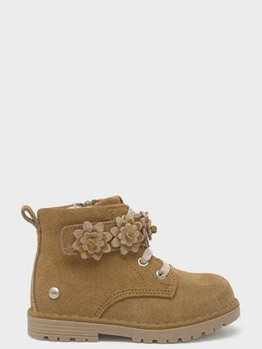 Biker Suede Kinderstiefeletten mit Schnürsenkeln Braun