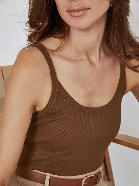 Women's Blouse Cotton with Straps Brown