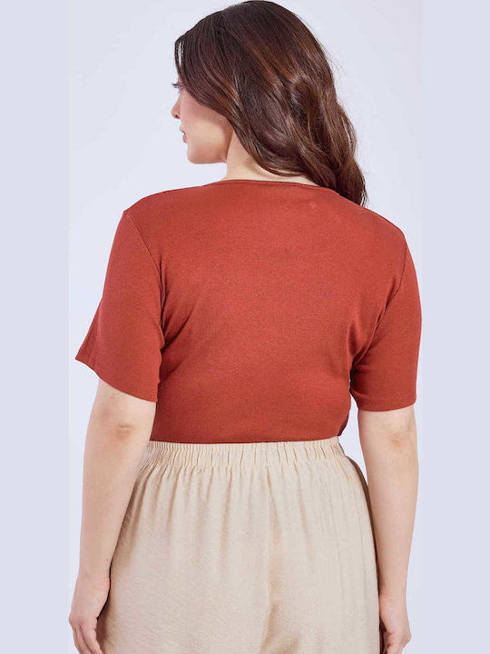 Women's Blouse Cotton with V Neckline Red