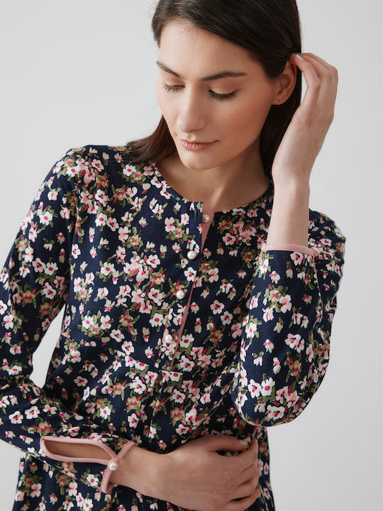 Minerva Χειμερινό Βαμβακερό Γυναικείο Νυχτικό Marin Fleur Floral
