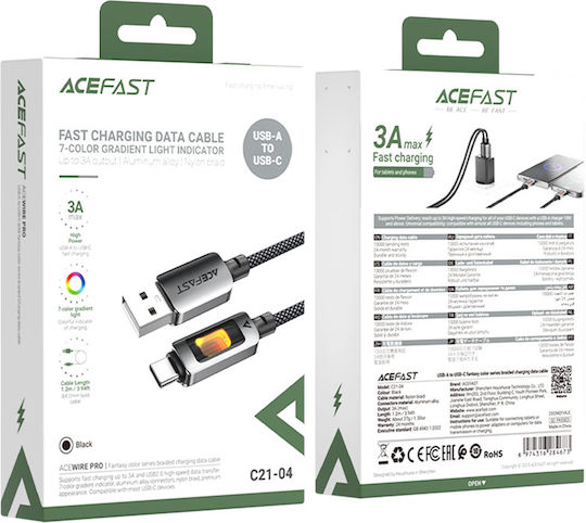 Acefast USB 2.0 Cable USB-C male - USB-A 18W Μαύρο 1.2m